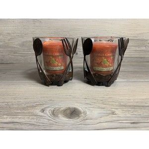 Yankee Candle FORK and SPOON Votive Holders Rustic Wood Look New W Candle